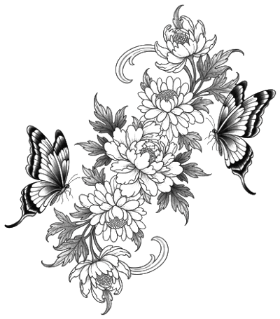 Floral butterfly tattoo design