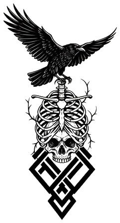 Raven and skull tattoo design