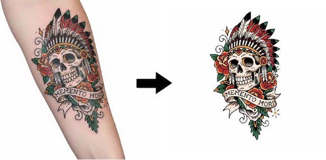 A tattoo extracted from a photo as clean line art