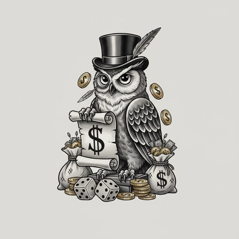 elegant owl of fortune tattoo design