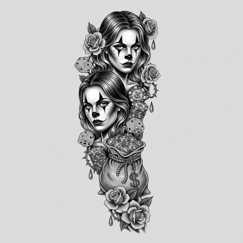 gamblers luck sleeve tattoo design