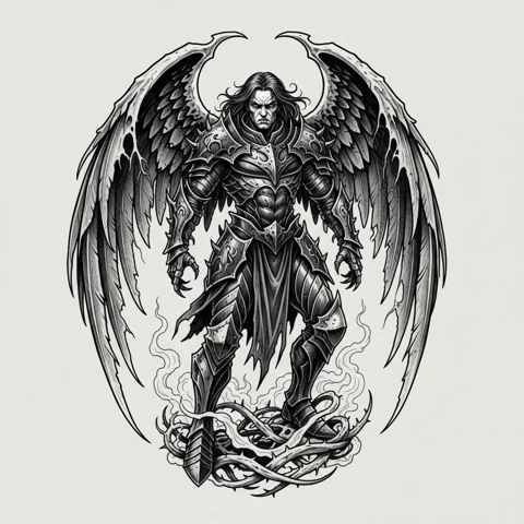 gothic angel warrior tattoo design