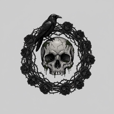gothic dark art skull rose tattoo design