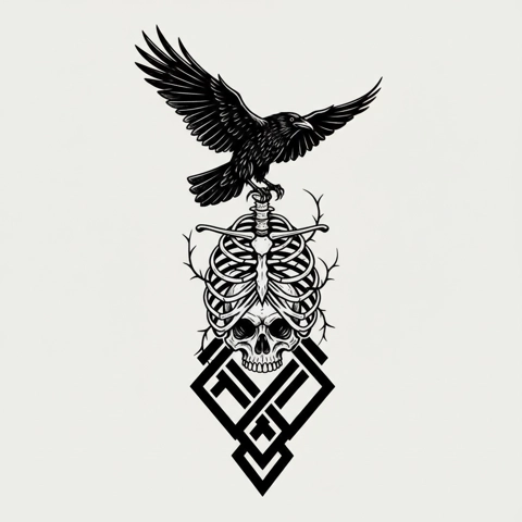 ravens ribcage skull tattoo design