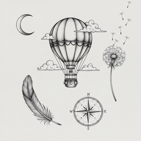 whimsical journey tattoo design